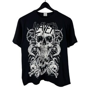 Mens Y2K Pacific Slayer Rock Band Skull Head Music Graphic Shirt Size L